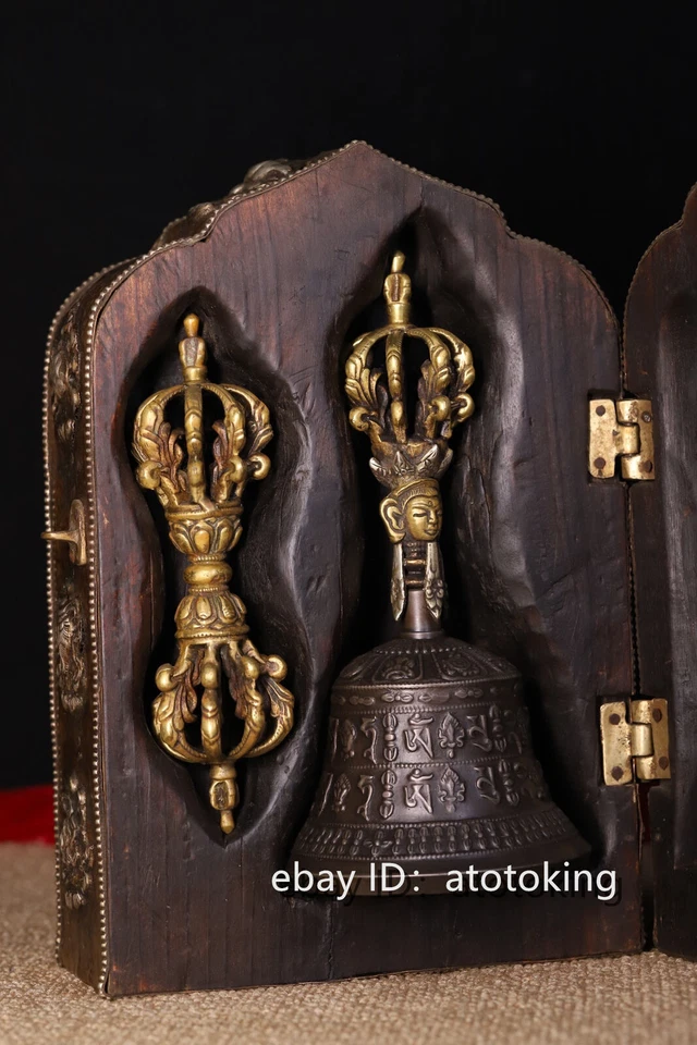 10" Tibetano Budismo Púrpura Cobre Grabado a Mano Incrustaciones Gemas Arma Mágica Foto 3 de 4