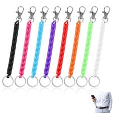 8pcs Retractable Spring Coil Keychain, Coiled Lanyard With Keyring Lobster