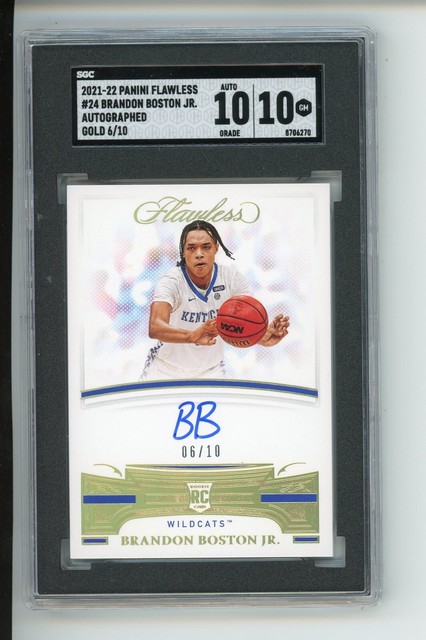 SGC 10 Auto 10 Brandon Boston Jr. RC 2021-22 Panini Flawless Gold 6/10 RC