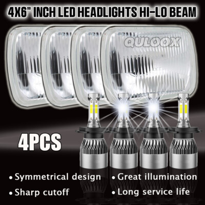 Fit Chevy Silverado 1988-1989 DOT 4x6'' LED Headlights Hi/Lo White DRL Lamp 4pcs