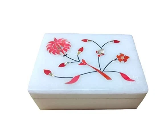Handmade Decorative Flower Design Marble Jewelry Box with Beautiful Inlay work
