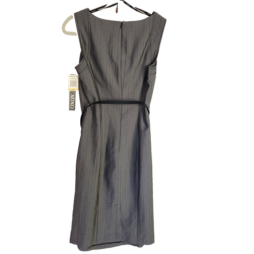 XOXO Ladie's Women's 7/8 Gray Dress with Black Pinstripes, Belted, Mid-Length - Picture 2 of 10