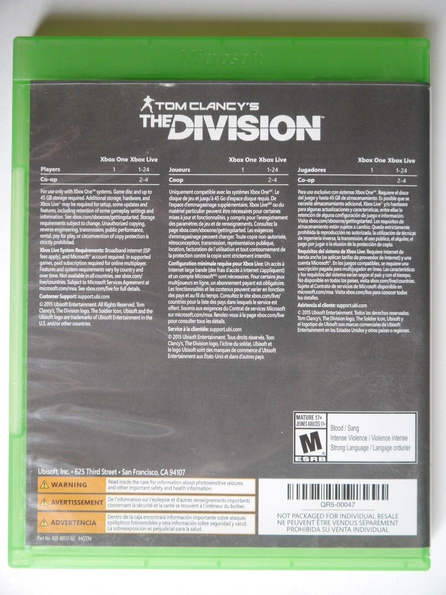 G-2) XBOX ONE, Tom Clancy's: The Division. | eBay