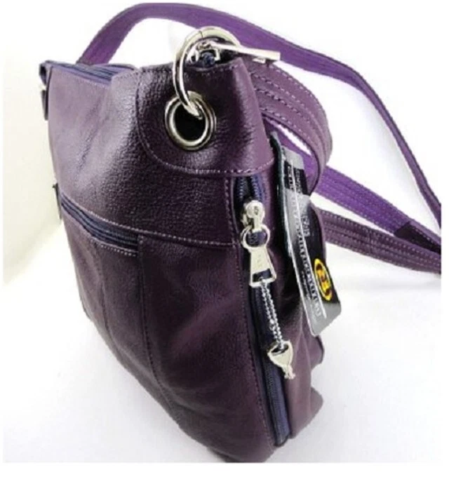 Concealed Carry Cross Body Leather Gun Purse with Slash Resistant Strap-Purple - Image 3 of 4