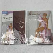 Queentex Women's Knee Hi Gray & Black 100% nylon, One Size Lot Of 2 Packs NEW