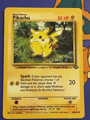 1999 Pokemon Pikachu #58 Yellow Cheeks Base Set & 1999 Jungle Set