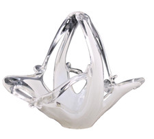 Lavorazione Arte Murano Hand Blown Hand Pulled Clear And White Basket Used W/Tag