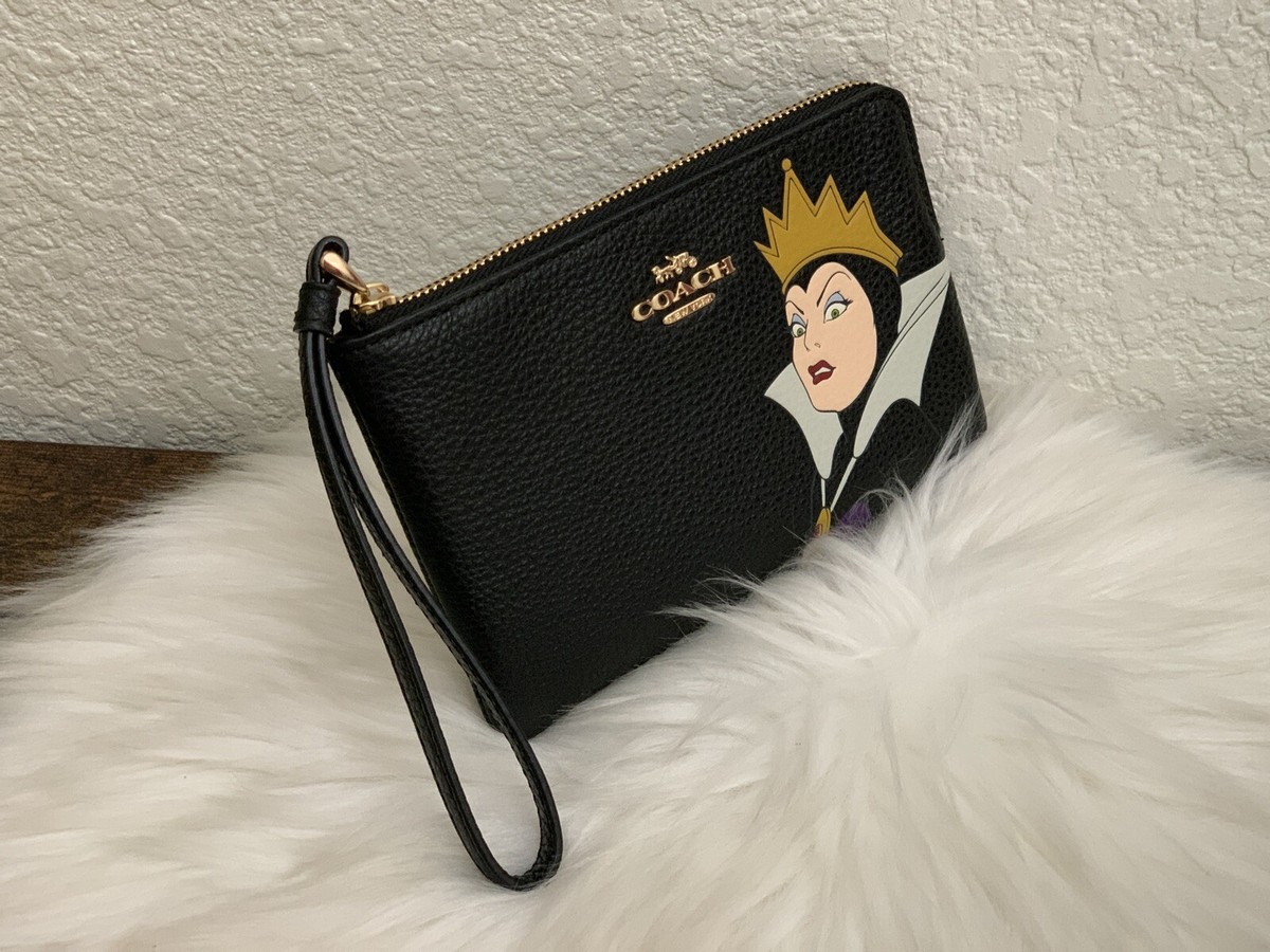 NWT COACH Disney X Coach Corner Zip Leather Wristlet With Evil