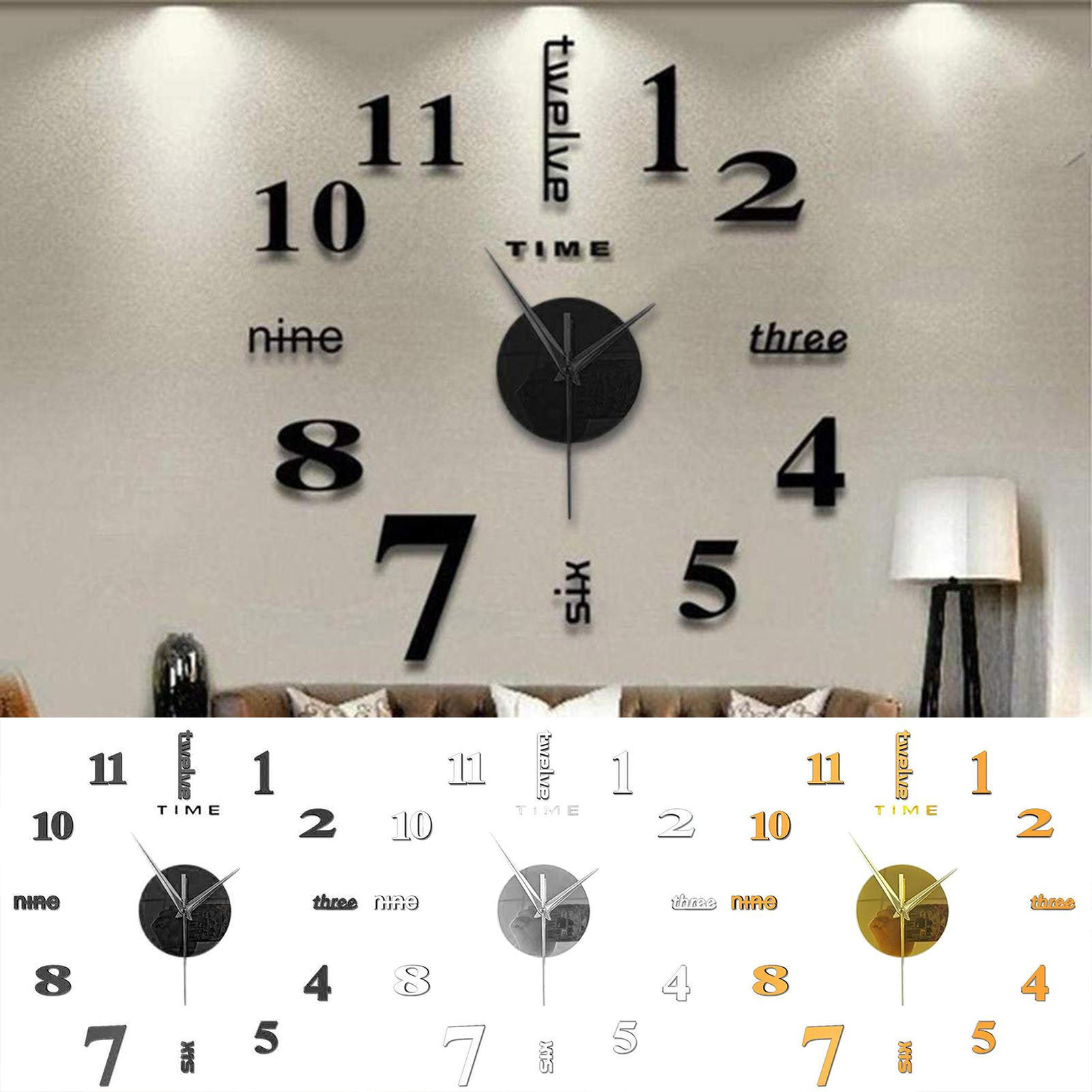 3D DIY Quartz Wall Clock with Acrylic Mirror Stickers for Living Room Decor-image