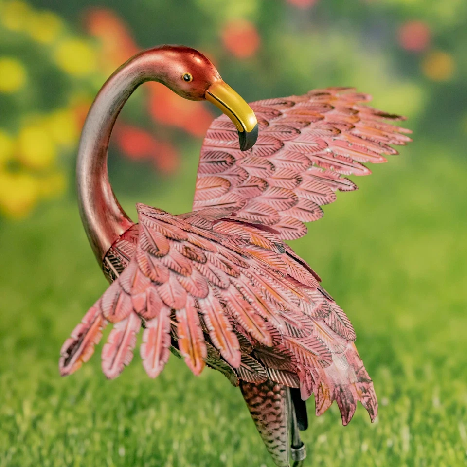 Set of 4 Metallic Pink Flamingo Garden Figurines in Assorted Styles - Image 2 of 4