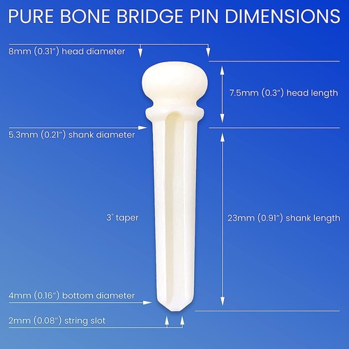 Acoustic Guitar Bridge Pins, 6PCS White Bone Bridge Pins Inlaid 3mm Abalone Dot - Picture 3 of 7