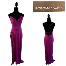 BCBGMAXAZRIA Hedi Draped Maxi Dress Gown Womens Sz Medium Orchid Purple NEW 298