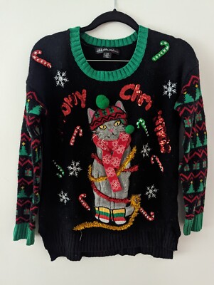 Ugly Christmas Pullover Sweater Sweaters Cat Womens XS