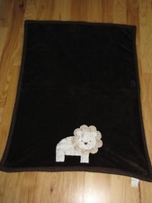 KIDSLINE BABY BROWN FLEECE CREAM BEIGE TAN SATIN LION BLANKET