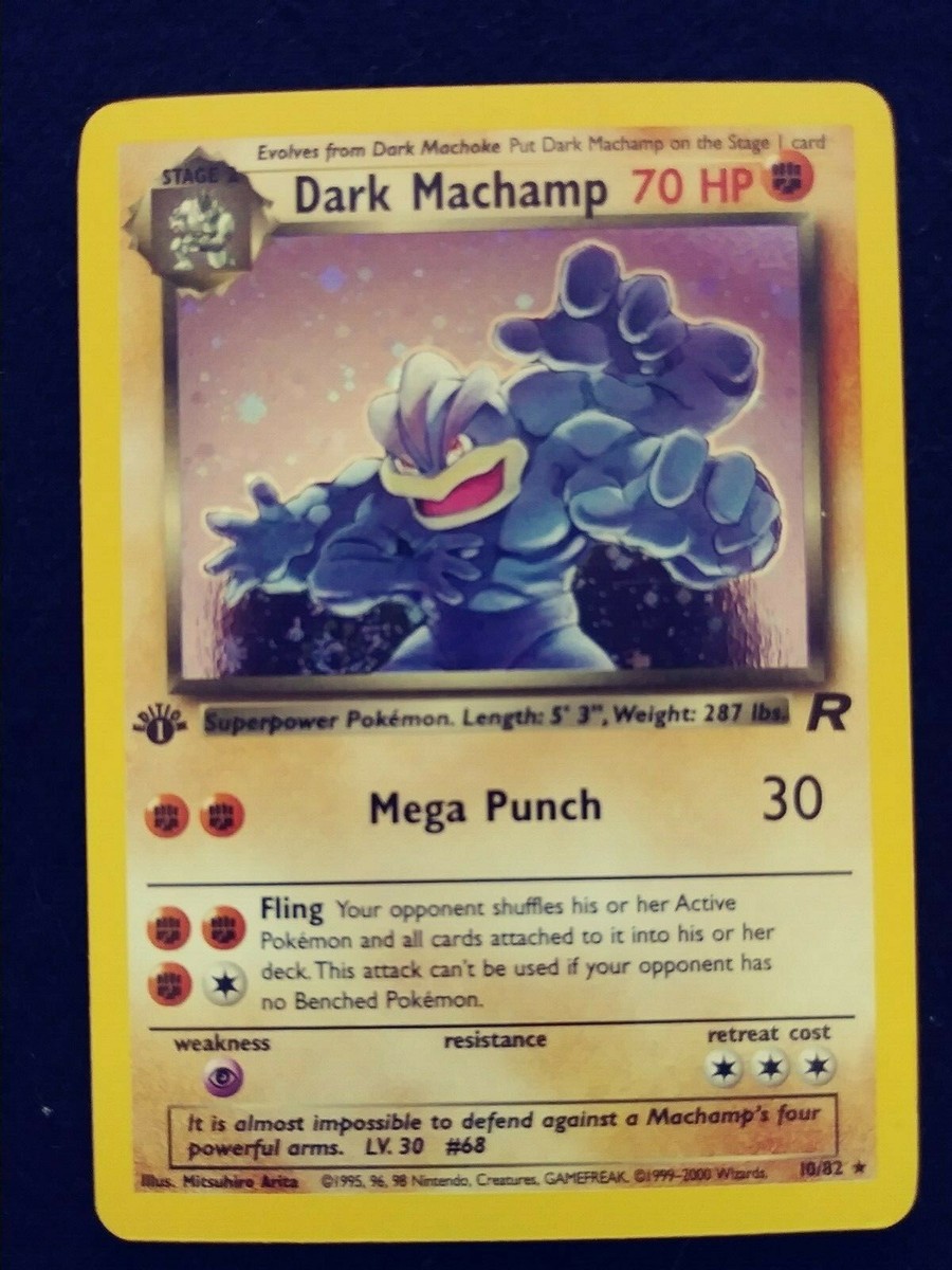 Vintage Team Rocket 1st Edition Dark Machamp Holo Pokemon Card 10