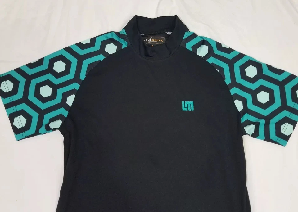 Loudmouth Golf Shirt Palm Beach Mens Black Green Mock Neck T-Shirt Size Small Foto 2 de 4