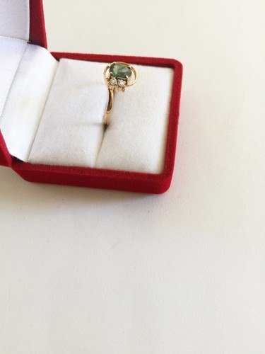 Small 14K Solid Yellow Gold Oval Natural Sapphire Women Ring - size 5 - R112 - Picture 4 of 12