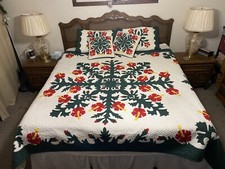 Hawaiian 100 Hand Quilted Quilt Wall Hanging King 80x106" Shams Pillow Covers