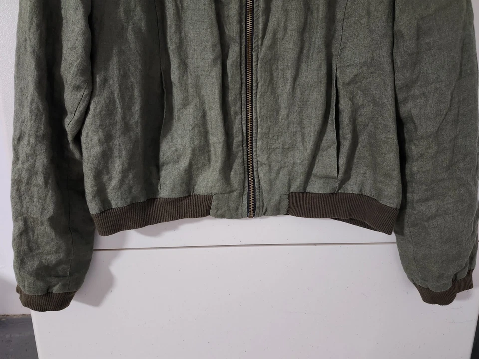 Gibson Jacket Womens M Green Bomber Full Zip 100% Linen Lined Heavy Pocket Solid - Image 2 of 4