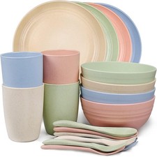 Wheat Straw Dinnerware Sets for 4, 20 PCS Unbreakable Plates and Bowls Sets, ...