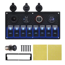 Geloo 8 Gang Marine Rocker Switch Panel, Boat Switch Panel Waterproof, 12V Sw...