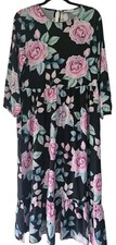 Lorraine Little Party Dress Black Floral Women's Size 10 Rose Print Midi Flowy 