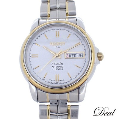 Tissot Seastar Day-Date Herrenuhr Edelstahl weißes Zifferblatt aus Japan