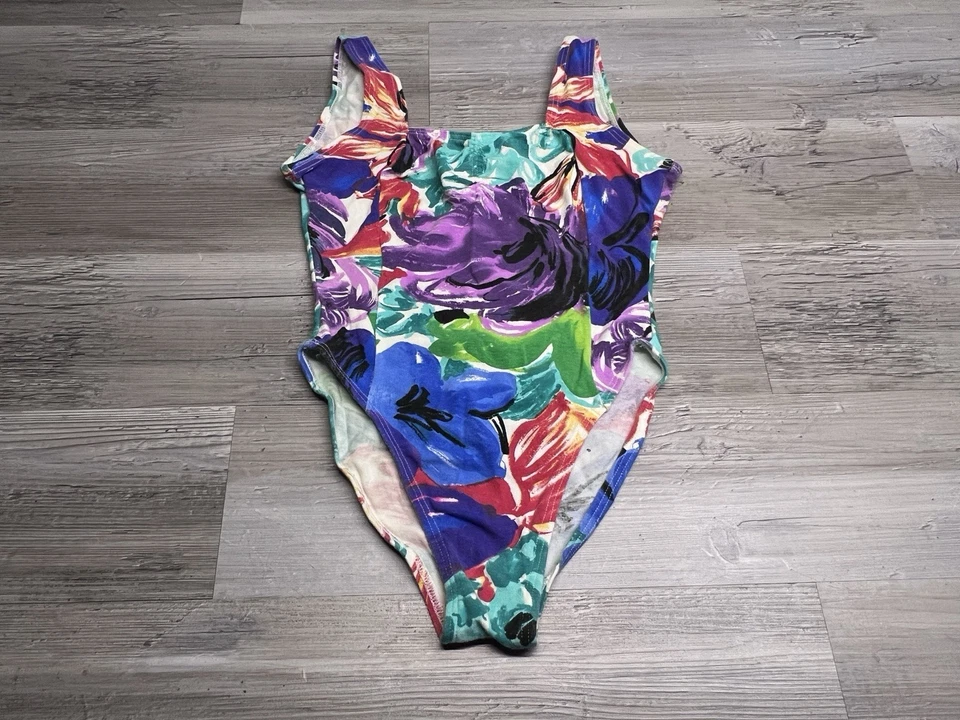 Traje de baño vintage body wrappers años 80 90 de una pieza floral colorido talla L hecho en EE. UU. Foto 2 de 4