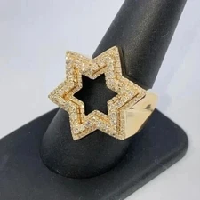 2Ct Round Cut Real Moissanite Star Pinky Engagement Ring 14K Yellow Gold Plated