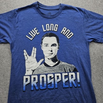 Live Long and Prosper The Big Bang Theory Men's Small Blue Graphic Shirt