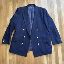 Vintage 80 s BURBERRY Double Breasted Coat Blazer Mens 43R Navy Blue Gold Button