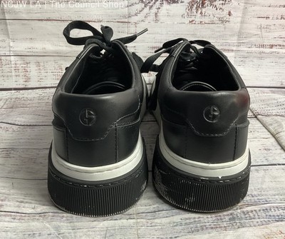 Giorgio Armani Men's Logo-Embellished Leather Sneakers Black 6.5