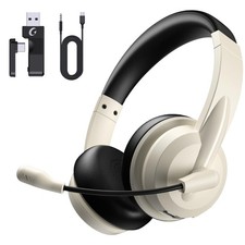 Wireless Headset with Mic for Work AI Noise Cancelling Apricot Black
