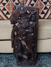 Antique Carved Wood A Warrior Riding A Horse -19 C - China Qing Dynasty 