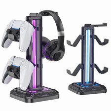 RGB Headset Stand with 9 Light Modes - Controller Holder for Desk - Rotat...