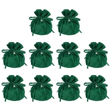 10Pcs Velvet Gift Drawstring Bags Wedding Favor Bag with Pearl Dark Green