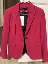 ZARA Pink Notch Lapel One-Button Lined Blazer Women  s USA 6 Single-Breasted