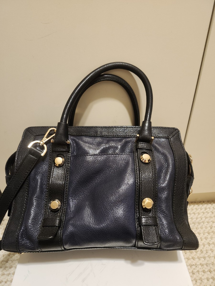 Michael Kors "Collins" Luxe Navy Leather/Black Gold Studded Satchel Handbag $398 View 3