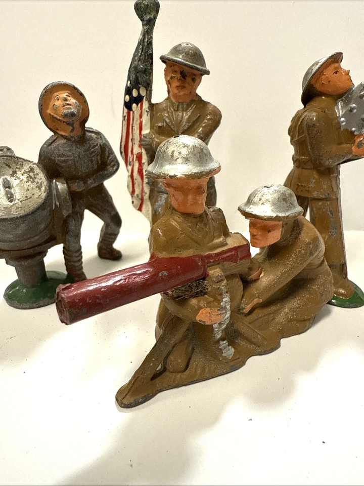 Lote 4 Figuras de Metal Manoil Barclay Soldiers Primera Guerra Mundial Bandera Ametralladora Foto 2 de 4
