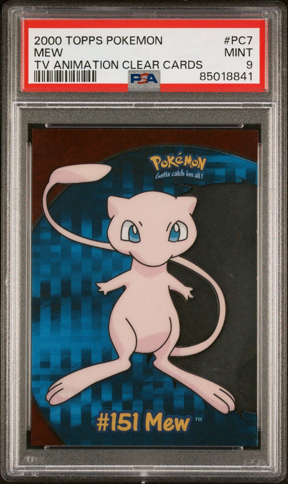 2000 Topps Pokemon TV #PC7 Mew Clear Card Animation Series 3 PSA 9 MINT