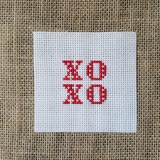 Finished Completed Cross Stitch Valentine Red XOXO Piece for DIY Crafts