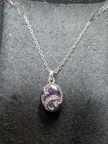 Genuine Diamond Amethyst Pendant 18" Chain 925 Sterling Silver - Picture 12 of 13
