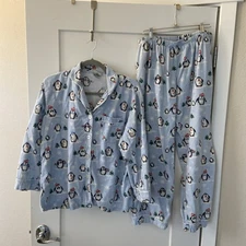 The Company Store Women's Medium Flannel Pajama Set 100% Cotton Penguin Holiday