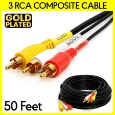 3-RCA Cable 50 Feet Three RCA Video + Audio Cord Composite Cable TV Game Console
