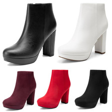 Women Chunky High Heel Platform Side Zipper Winter Ankle Boots