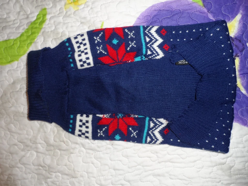 Nuevo sin etiquetas Suéter Throw Me a Bone Azul, Rojo Poinsettia Acrílico Perro Mascota Talla L GRATIS SH Foto 2 de 4