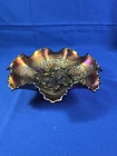 Antique Northwood  Mgld/Amethyst Carnival Glass Fluted Bowl 9 In Grapes/Cable