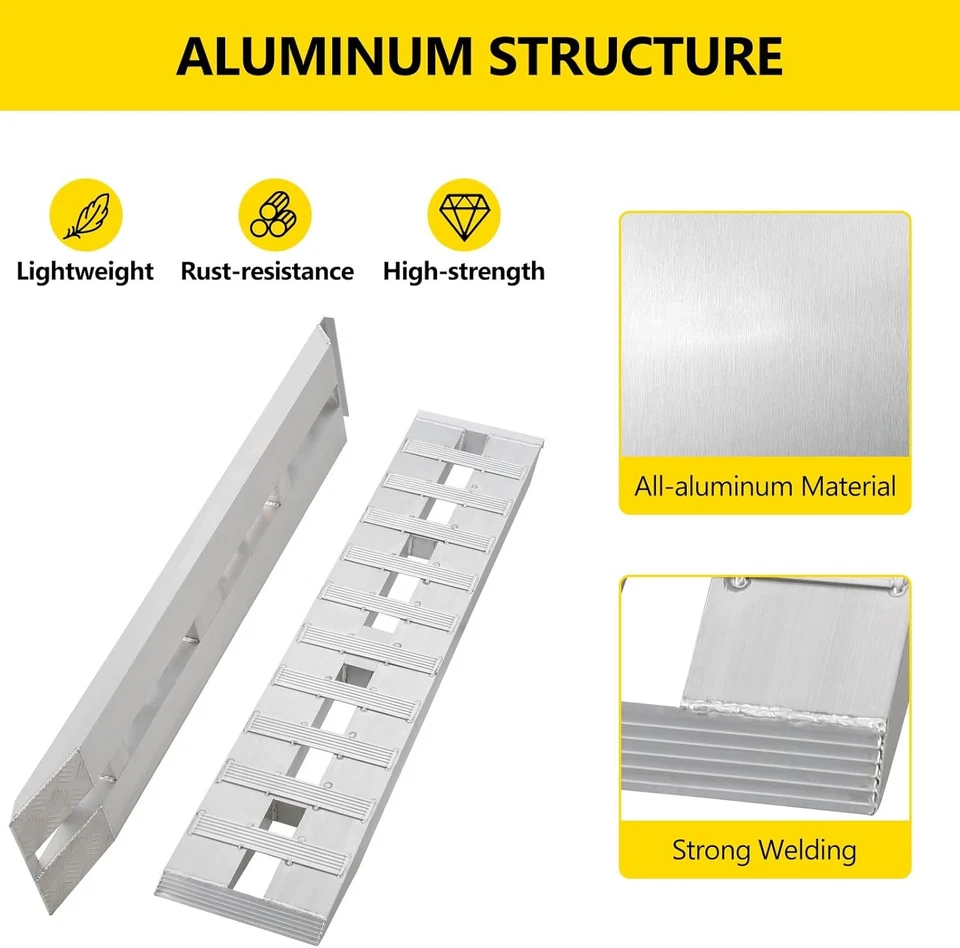 2 X 10000lbs 96" x 15" Aluminum Trailer Ramps for Car ATV Truck Auto & Hook Ends - Image 4 of 4