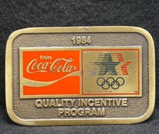 XA03195 NOS VINTAGE 1984 COCA-COLA SODA POP FOUNTAIN DRINK BRASS BELT BUCKLE
