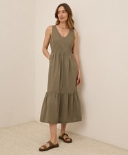 Pact Women's Canopy Linen Blend Easy Tank Dress Medium Khaki Green